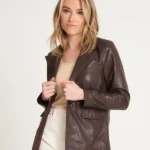 Womens-Stylish-Chocolate-Brown-Leather-Blazer.