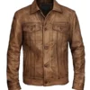 Men Distressed Leather Trucker Vintage Jacket