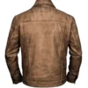 Men Distressed Leather Vintage Trucker Jacket
