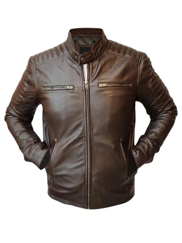 Men Handmade Slim Fit Brown Leather Jacket