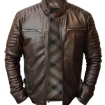 Men Slim Fit Brown Leather Jacket