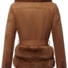 Women Brown Moto Leather Jacket Back