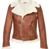 Womens Chestnut Aviator Shearling Jacket