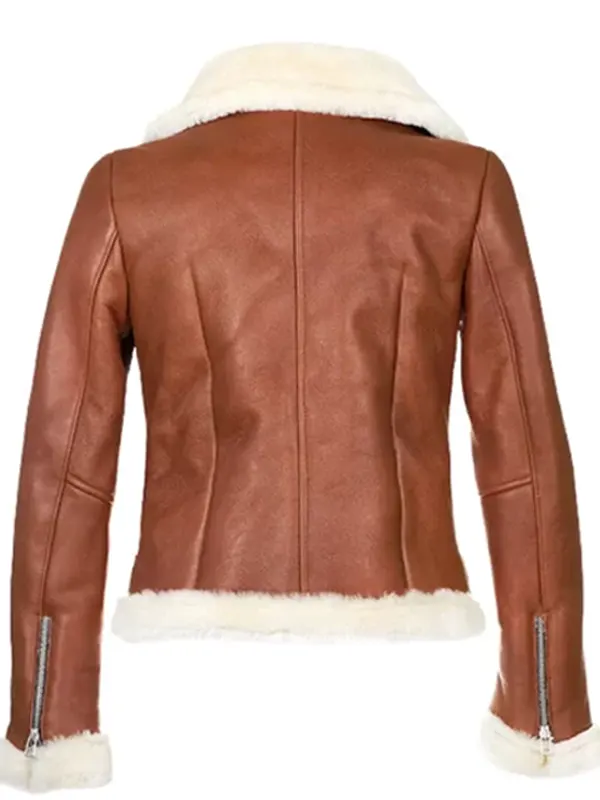 Womens Chestnut Aviator Shearling Jacket Back
