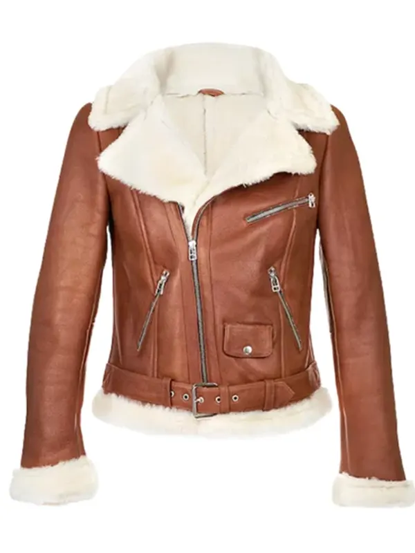 Womens Chestnut Aviator Shearling Jacket