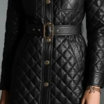 2-in-1 Diamond-quilted Padded Leather Shirt Dress & Jacket
