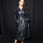 Ashley Graham Black Leather Trench Coat front