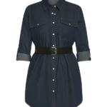 Ashley Graham Blue Cotton Belted Coat front