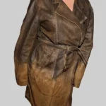 Ashley Graham Distressed Brown Belted Coat