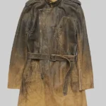 Ashley Graham Distressed Brown Belted Coat front
