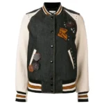 Ashley Graham Grey And White Varsity Jacket front