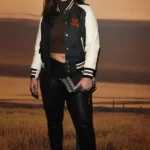 Ashley Graham White And Grey Varsity Jacket