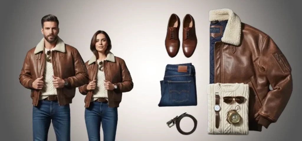 Brown Leather Jacket With Lighter Brown Shoes