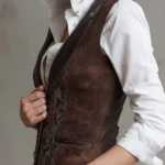 Eco-Suede Print Vest With Faux-Leather Lapel