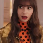 Emily Cooper Emily In Paris Golden Leather Coat