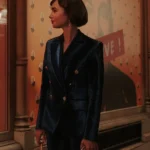 Emily In Paris Lily Collins Blue Velvet Blazer
