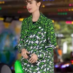 Emily in Paris S03 Emily Cooper Green Printed Coat