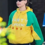 Hailey-Bieber-Marty-Supreme-Yellow-and-Green-Jacket