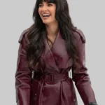 Jameela Jamil A Merry Little Ex-Mas Maroon Leather Coat