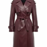 Jameela Jamil A Merry Little Ex-Mas Maroon Leather Coat front
