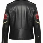 Jenna Coleman Black Biker Leather Jacket back