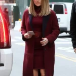 Jennifer Lopez Second Act NYC Maroon Coat front