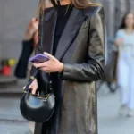 Karlie Kloss Black Leather Blazer front