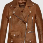 Kylie Jenner Brown Leather Jacket Front