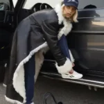 LA 2025 Elsa Hosk Black Shearling Leather Coat