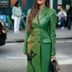 LFW 2025 Olivia Munn Green Leather Coat