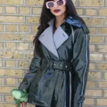 LFW Jameela Jamil Glossy Dark Green Leather Coat