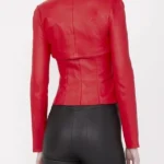 Lily Collins Emily in Paris S04 Red Leather Jacket back