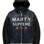 Marty Supreme Navy Hooded Leather Jacket