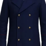 Mens Navy Blue Wool Coat Double Breasted Winter Coat
