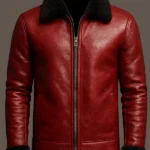 Mens Red Christmas Leather Jacket front