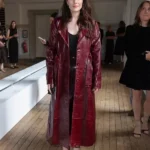 Michelle Dockery Burgundy Leather Coat
