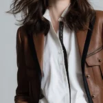 Retro Color-blocked Flap Pocket Leather Blazer
