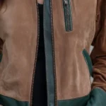 Retro Colorblock Zip-Up Microsuede Leather Jacket