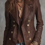 Retro Double-breasted Faux Leather Jacket