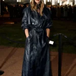 Rosie Huntington Dark Navy Blue Leather Coat