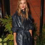 Rosie Huntington Dark Navy Leather Coat