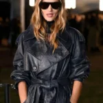 Rosie Huntington Navy Blue Leather Coat