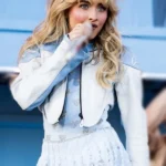 Sabrina Carpenter Blue Leather Moto Jacket