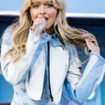 Sabrina Carpenter Blue Moto Leather Jacket