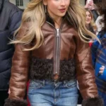 Sabrina Carpenter Shearling Cropped Leather Jacket