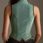 Sage Polyester velvet And Contrast Leather Trim Slim Fit Vest Back