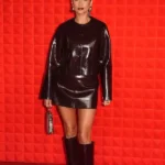 Shay Mitchell Leather Burgundy Jacket