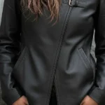 Stylish Black Asymmetric Buckle Eco Leather Moto Jacket