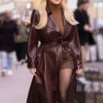 Sydney Sweeney Maroon Leather Trench Coat