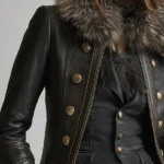 Vintage Black Leather Faux Fur Collar Jacket
